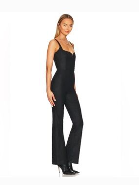 7 For All Mankind NWT Coated Black Jumpsuit with Corset in Rabbit Hole size L